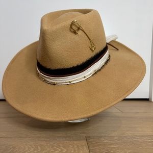 Camel wool wide brim fedora hat